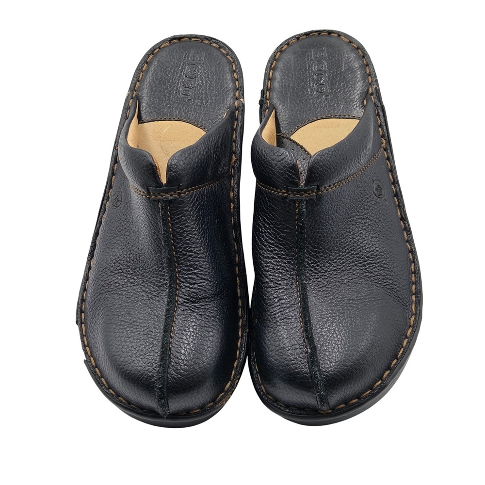 Born Clogs Mules Slip On Shoes Womens 7 Black Pebbled Leather W31008